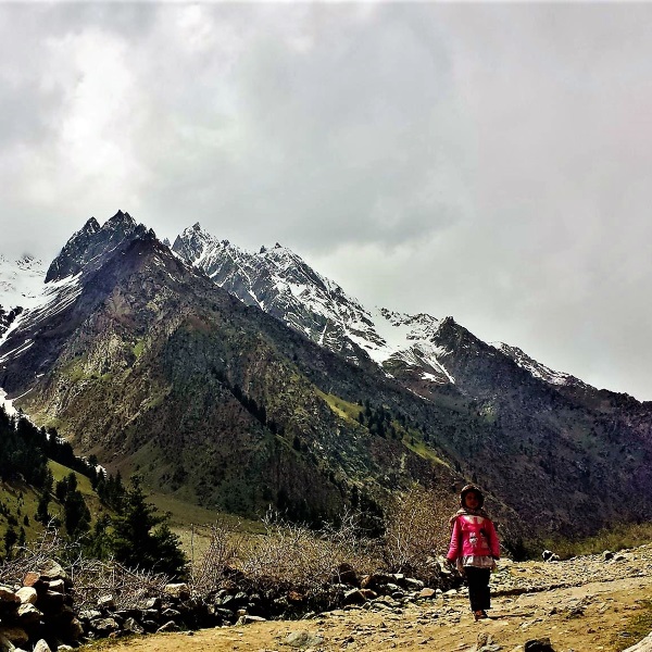 Girl on a mountainside